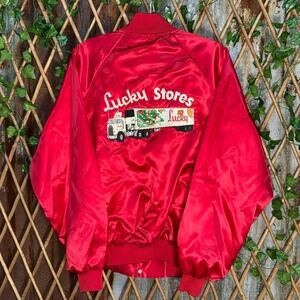 Vintage y2k lucky stores embroider 90 satin button up jacket